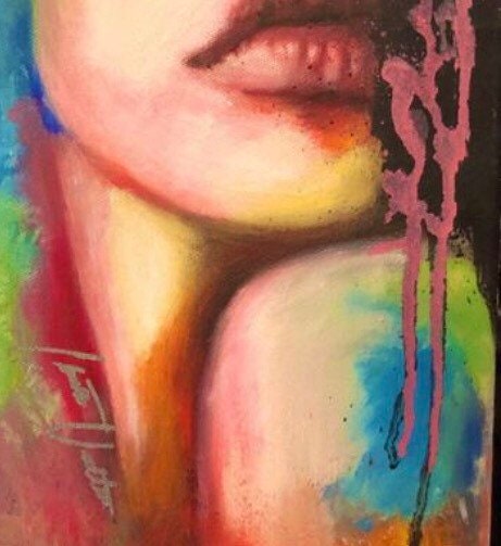 Smeared Black Ink-  Oil On Canvas Giclee Print 9”x12”
