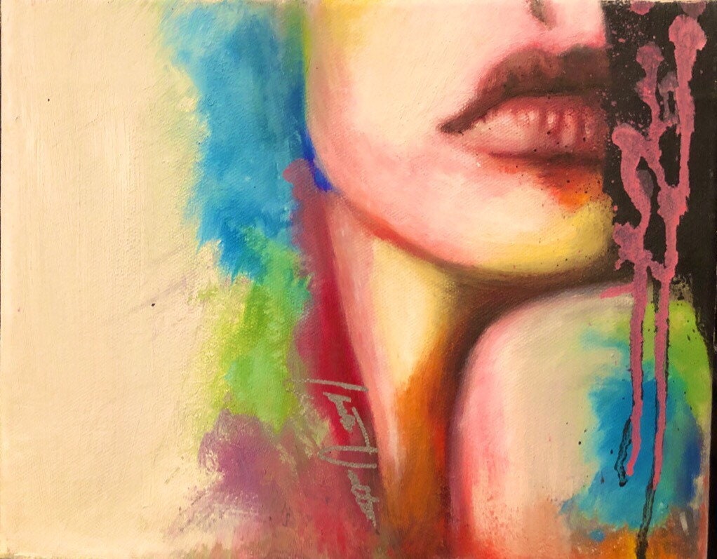 Smeared Black Ink-  Oil On Canvas Giclee Print 9”x12”