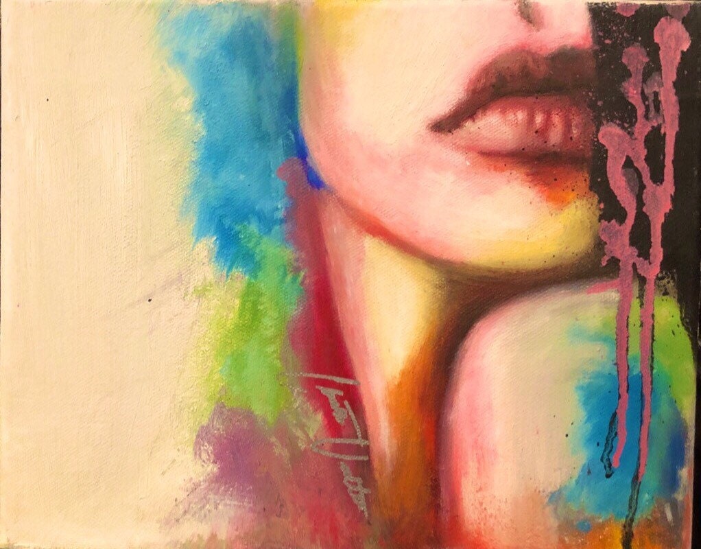 Smeared Black Ink-  Oil On Canvas Giclee Print 9”x12”