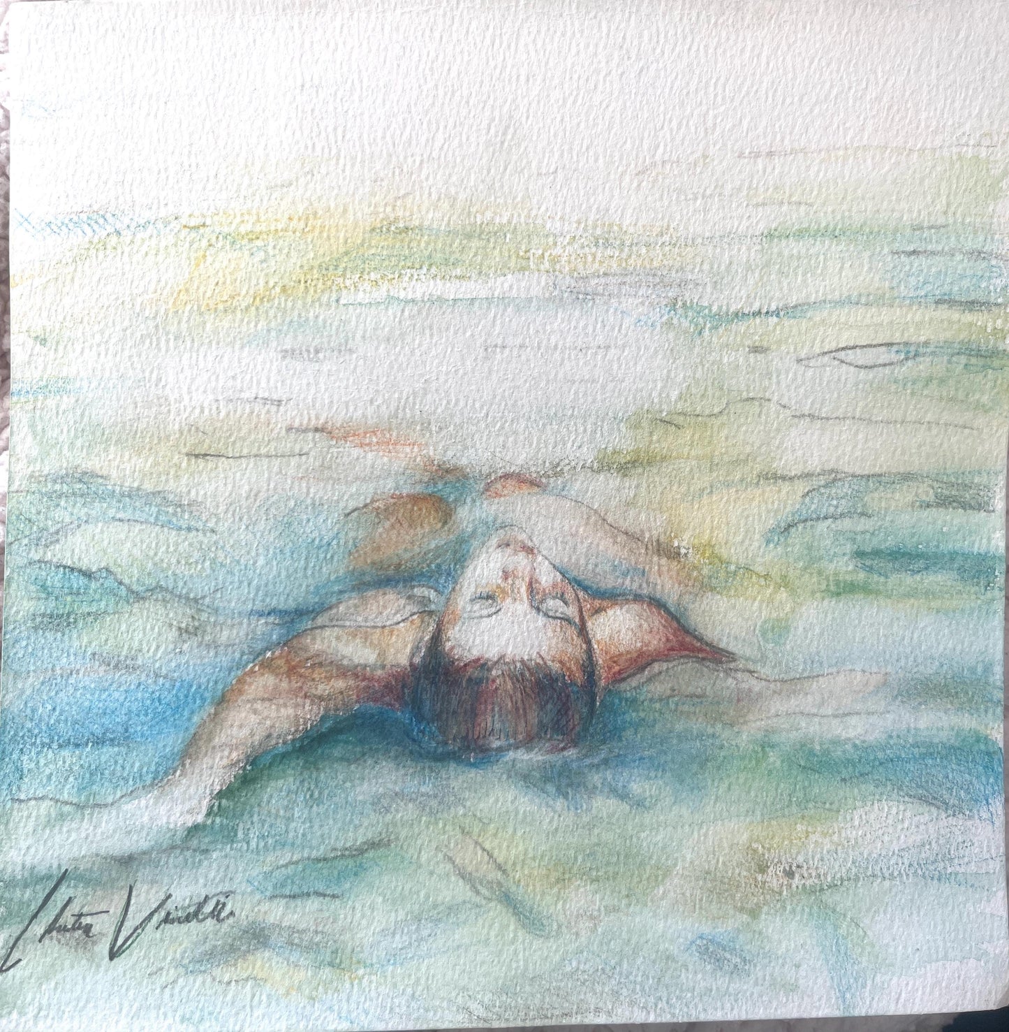 Floating in Blue Water Multimedia Print 16” x 16”