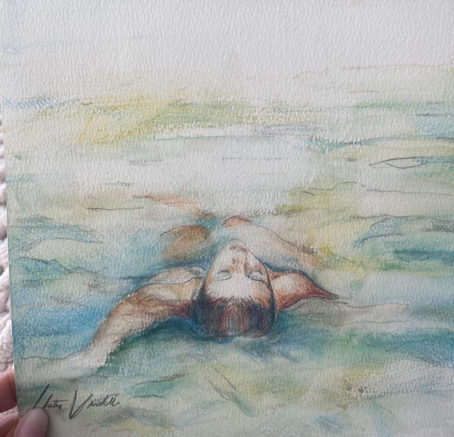 Floating in Blue Water Multimedia Print 16” x 16”